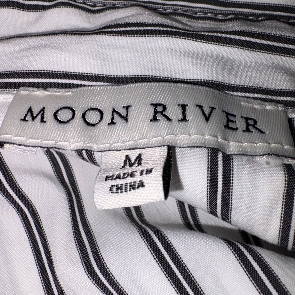 Moon River Striped Shirt Dress Medium M Blue White Ruched Waist Mini Boho Preppy - Picture 4 of 4
